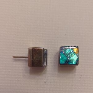 Vintage Sterling Silver and Iridescent Square Earrings